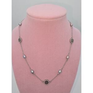 Tory Burch Silver Miller Pavé Pearl Necklace NWOT - 16" + 1" Ext